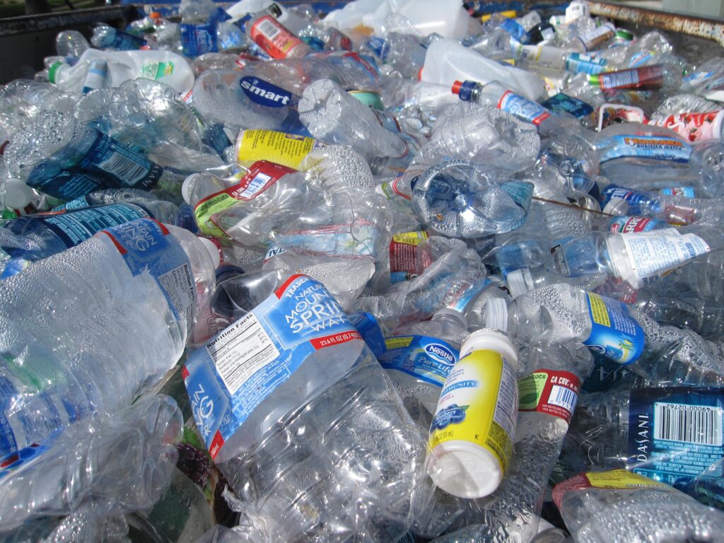 image of a pile of  waste single use plastic bottles