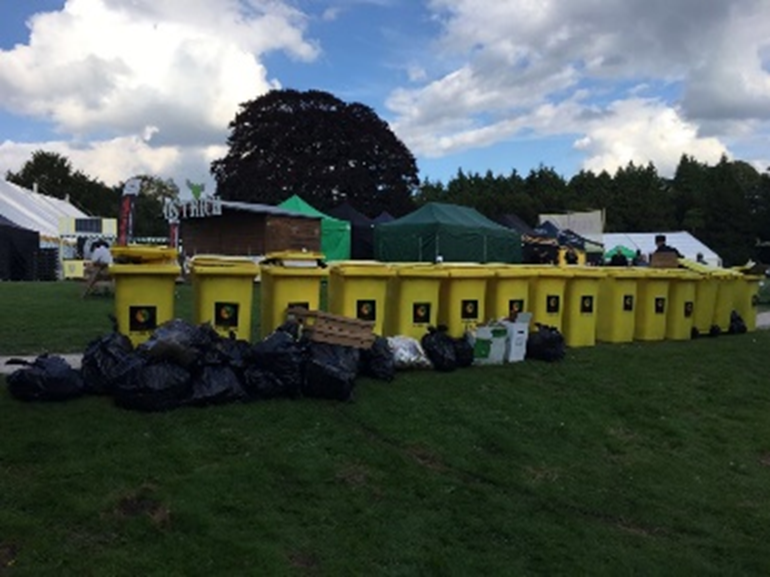 Multiple small bins with overflowing waste