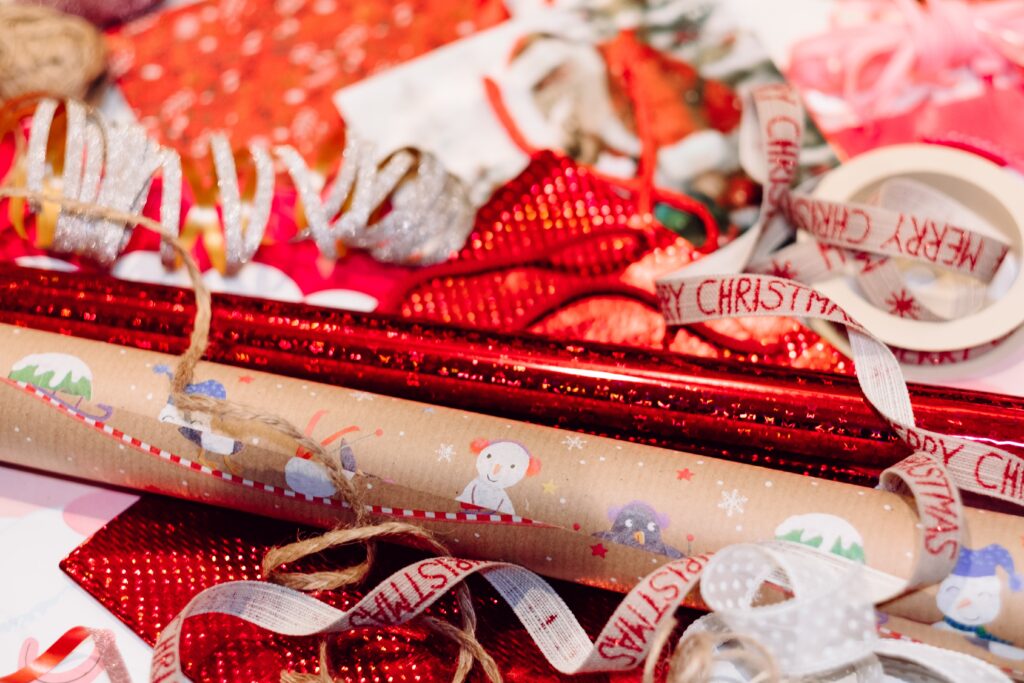Christmas waste - wrapping paper and ribbon. 