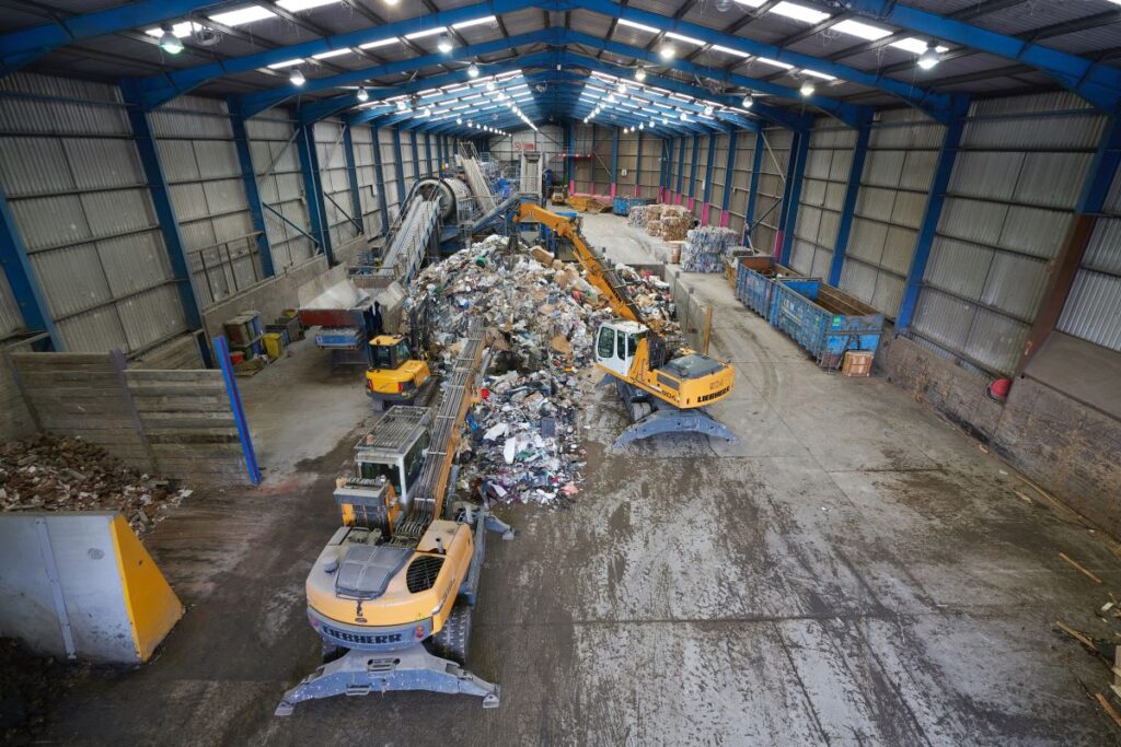 Waste being sorted at a waste transfer station